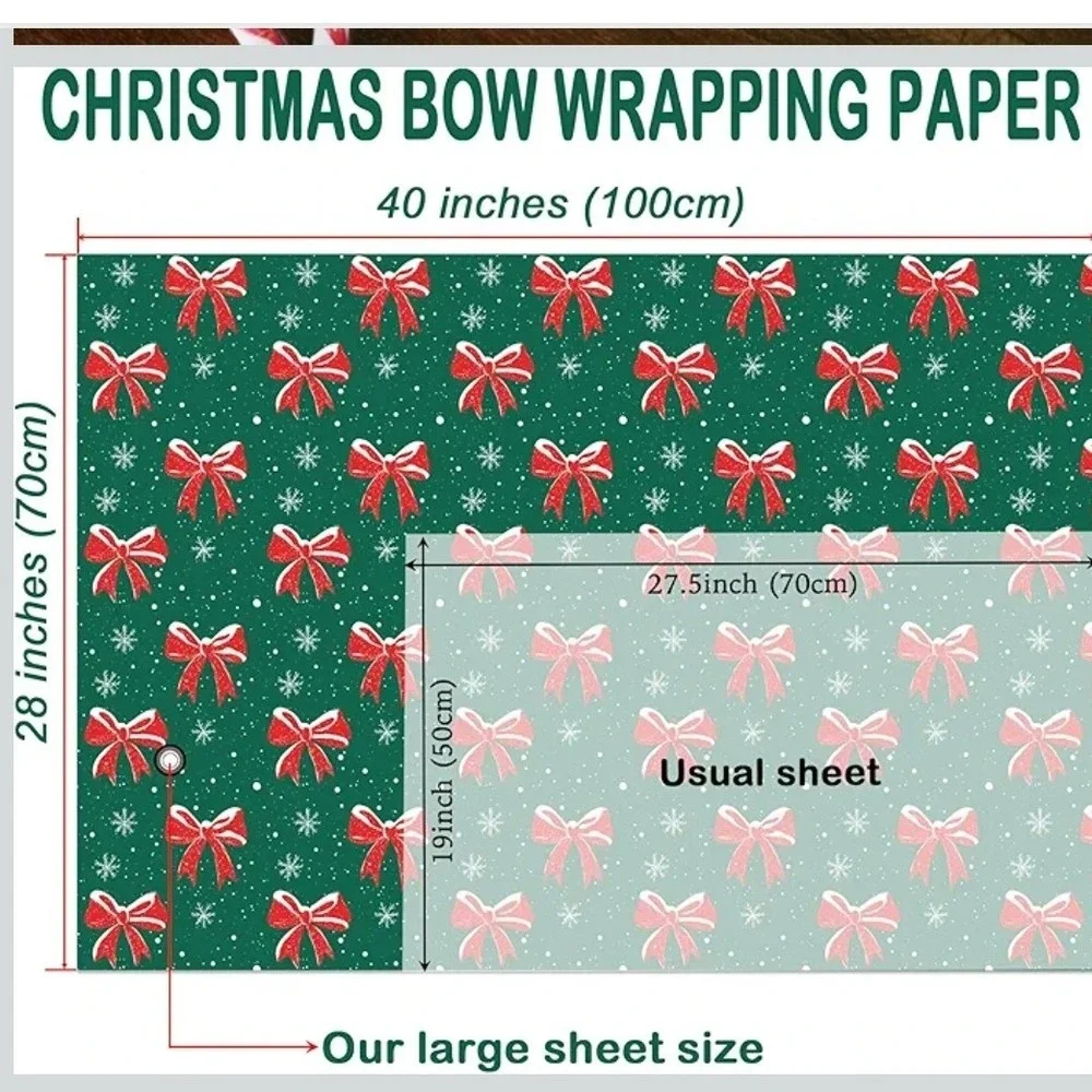 Christmas‎ Wrapping Paper 4 Jumbo Sheets 28x40 Green Red Bow Snowflake Holiday